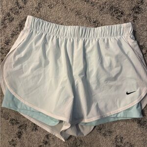 Nike Women's White and Light Blue Athletic Shorts